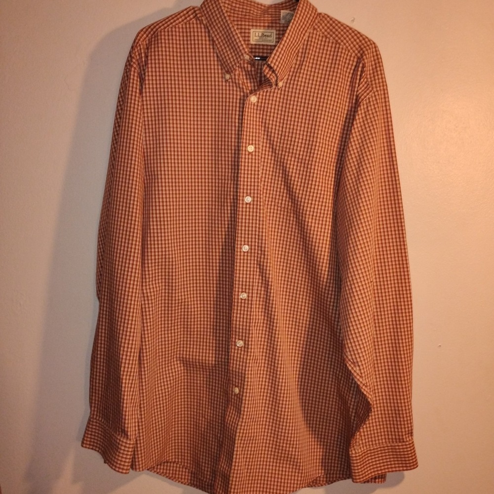 L.L. Bean Button Down Shirt, Mens 2XL Red Plaid Traditional Fit Long Sleeve